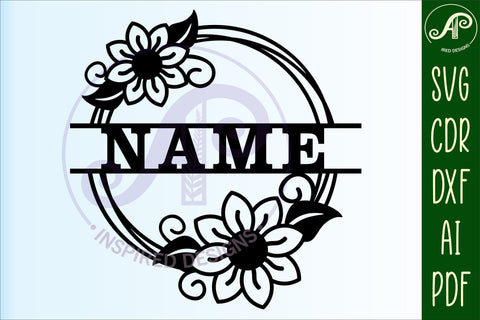 Flower wreath Name sign svg laser cut template SVG APInspireddesigns 