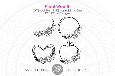 Flower Wreath SVG, Apple frame SVG Artisan Craft SVG 