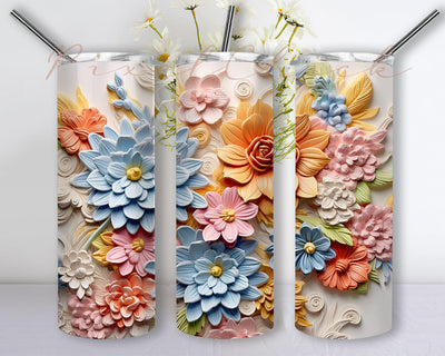 Flowers 3D 20oz Skinny Tumbler Png, The Flowers Are Made Of Ceramic Tumbler, Colorful 3D White Flowers Tumbler, Floral Wrap Designs Tumbler Sublimation PixelChick 