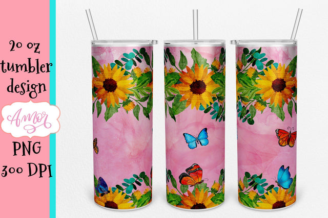 Flowers and butterflies 20 oz tumbler sublimation design Sublimation Amorclipart 
