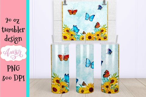 Flowers and butterflies 20 oz tumbler sublimation design Sublimation Amorclipart 