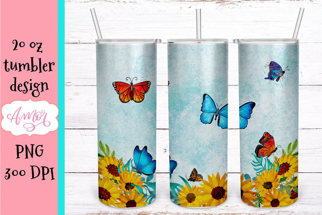 Flowers and butterflies 20 oz tumbler sublimation design Sublimation Amorclipart 