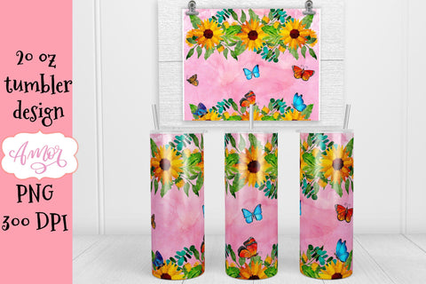 Flowers and butterflies 20 oz tumbler sublimation design Sublimation Amorclipart 