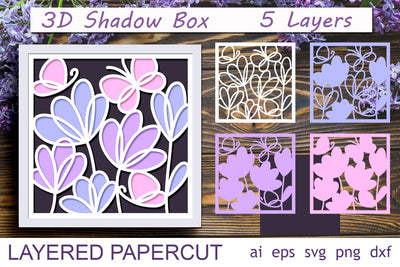 Flowers and butterflies shadow box svg, 3d layered papercut files for cricut 3D Paper AnastasiyaArtDesign 