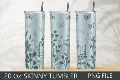 Flowers and butterfly 20 oz skinny tumbler wrap png sublimation Sublimation AnastasiyaArtDesign 