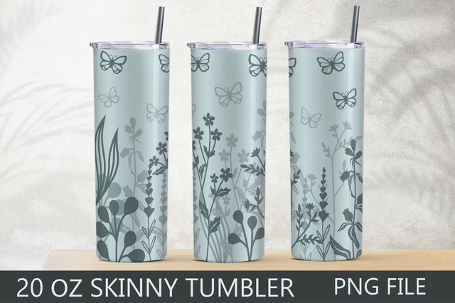 Flowers and butterfly 20 oz skinny tumbler wrap png sublimation Sublimation AnastasiyaArtDesign 