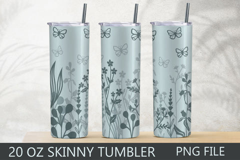 Flowers and butterfly 20 oz skinny tumbler wrap png sublimation Sublimation AnastasiyaArtDesign 