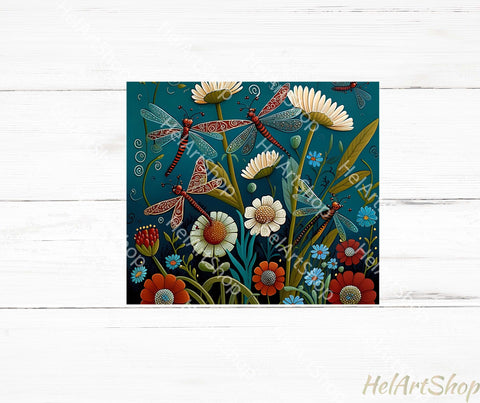 Flowers And Dragonfly Tumbler PNG |20oz Skinny Tumbler Wrap Sublimation _HelArtShop_ 
