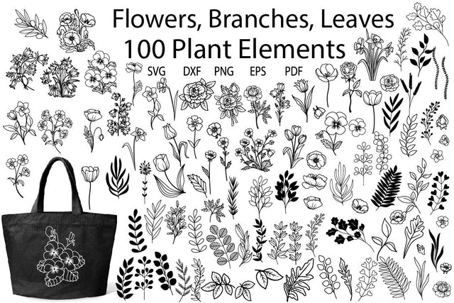 Flowers And Leaves Svg Bundle, Botanical Clipart, Wildflower SVG Yuliya 