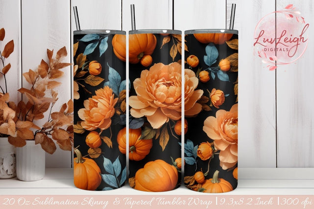 Flowers and Pumpkins 3D Tumbler wrap Sublimation Luvleigh Digitals 