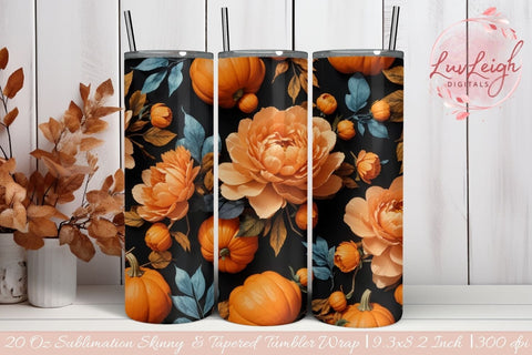Flowers and Pumpkins 3D Tumbler wrap Sublimation Luvleigh Digitals 