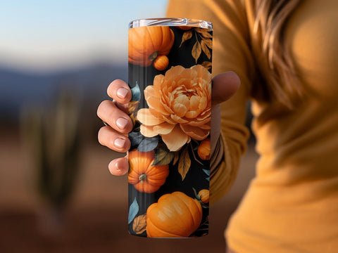Flowers and Pumpkins 3D Tumbler wrap Sublimation Luvleigh Digitals 