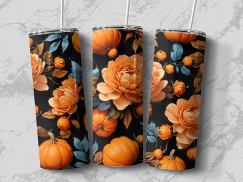 Flowers and Pumpkins 3D Tumbler wrap Sublimation Luvleigh Digitals 