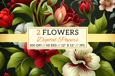 flowers background, background, flowers on a black Digital Pattern FloridPrintables 