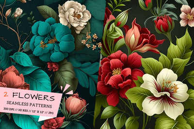 flowers background, background, flowers on a black Digital Pattern FloridPrintables 