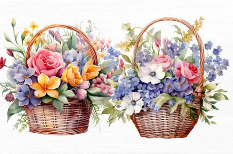 Flowers Basket Watercolor Bundle Sublimation Regulrcrative 