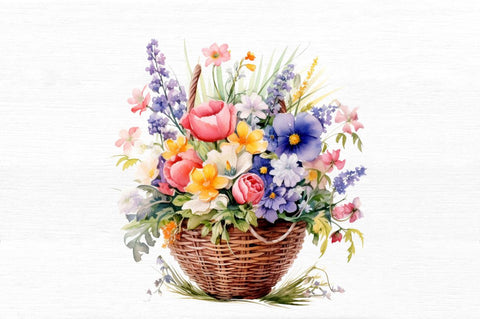 Flowers Basket Watercolor Bundle Sublimation Regulrcrative 