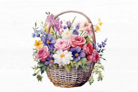 Flowers Basket Watercolor Bundle Sublimation Regulrcrative 