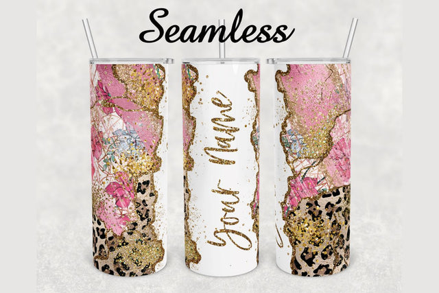 Flowers Brush Cheetah Glitter Agate Tumbler sublimation design 20 oz skinny tumbler wrap Sublimation BambinaCreations 