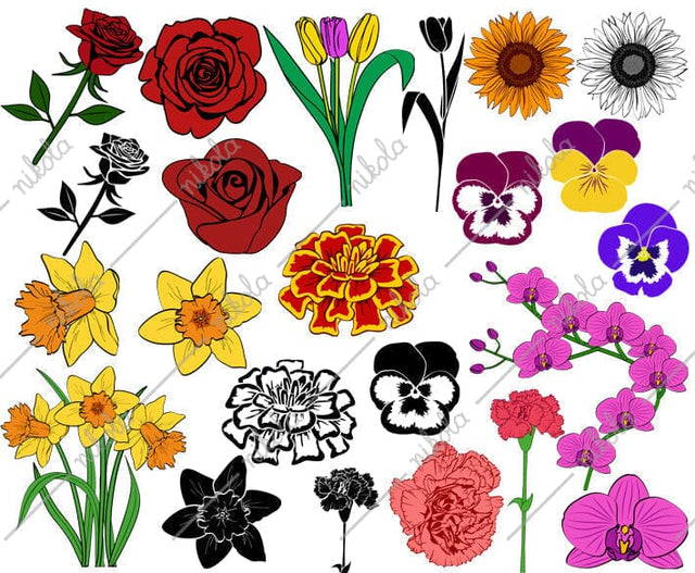 Flowers Bundle Clipart Cut File PNG SVG EPS DXF PDF SVG nikola 