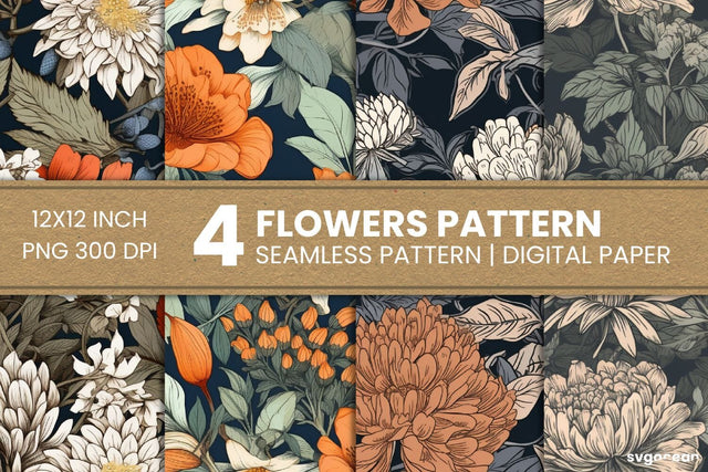 Flowers Digital Paper | Sublimation Background SVG SvgOcean 