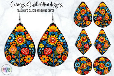 Flowers Earrings Sublimation | Floral Ornament Earrings Design SVG Designs by Ira 
