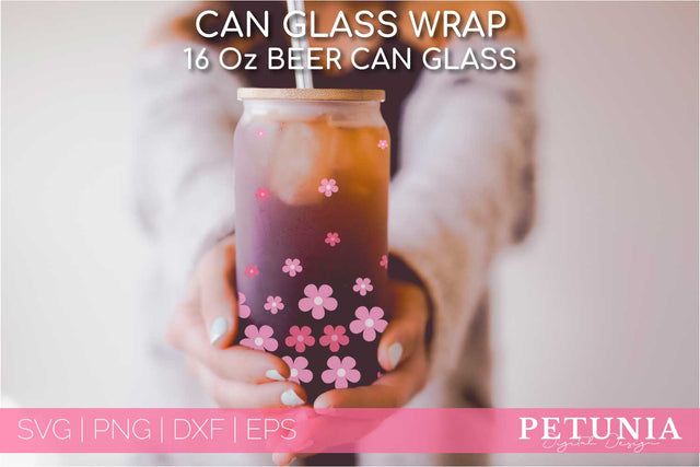 Flowers Garden Glass Can | Mother's Day Can Glass Wrap SVG SVG Petunia Digital Design 