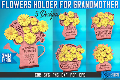 Flowers Holder for Grandmother Laser Cut SVG | Grandmother Laser Cut SVG Design | CNC Files SVG Fly Design 