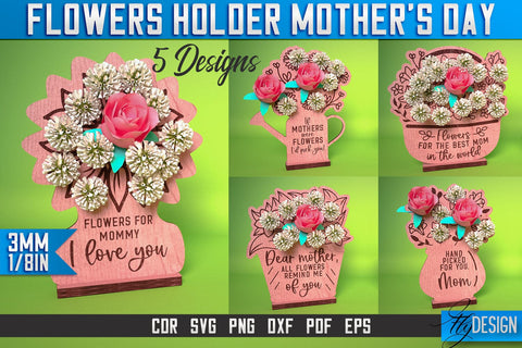 Flowers Holder Mother’s Day Laser Cut SVG | Mother Laser Cut SVG Design | CNC Files SVG Fly Design 