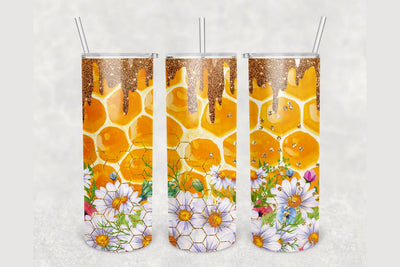 Flowers Honeycomb Drip Glitter Tumbler sublimation design 20 oz skinny tumbler wrap Sublimation BambinaCreations 