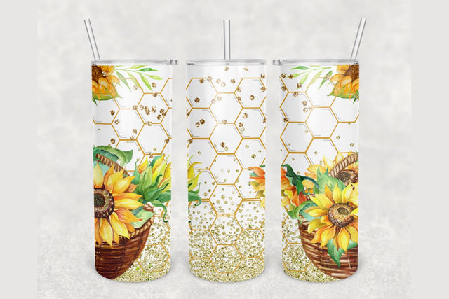 Flowers Honeycomb Glitter Tumbler sublimation design 20 oz skinny tumbler wrap Sublimation BambinaCreations 