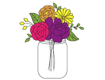 Flowers in a Vase Machine Embroidery Design, Flower Bouquet Embroidery File, 3 sizes Embroidery/Applique DESIGNS Nino Nadaraia 