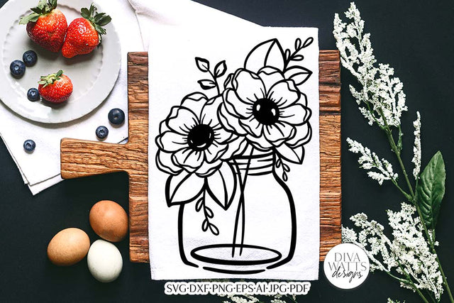 Flowers in Mason Jar Arrangement SVG | Boho Farmhouse Design SVG Diva Watts Designs 
