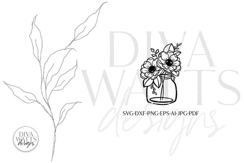 Flowers in Mason Jar Arrangement SVG | Boho Farmhouse Design SVG Diva Watts Designs 