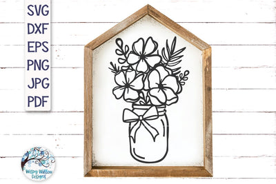 Flowers in Mason Jar with Bow SVG SVG Wispy Willow Designs 