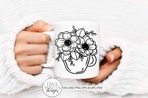 Flowers in Tea Cup SVG | Boho Farmhouse Design SVG Diva Watts Designs 