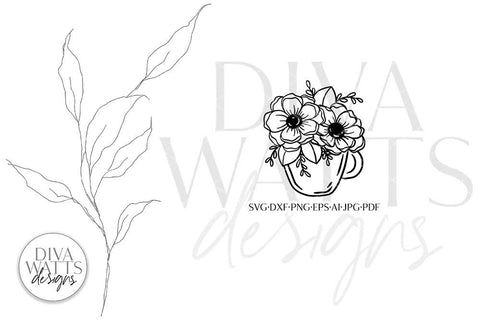 Flowers in Tea Cup SVG | Boho Farmhouse Design SVG Diva Watts Designs 