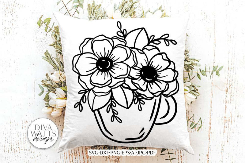 Flowers in Tea Cup SVG | Boho Farmhouse Design SVG Diva Watts Designs 