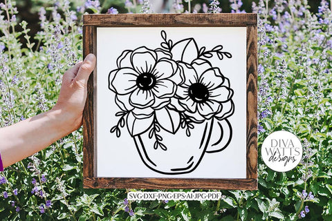 Flowers in Tea Cup SVG | Boho Farmhouse Design SVG Diva Watts Designs 