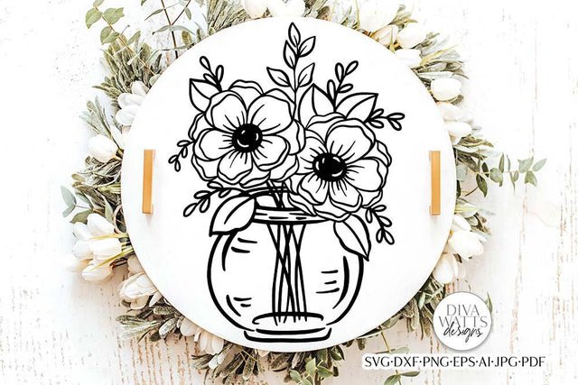 Flowers in Vase SVG | Boho Farmhouse Design SVG Diva Watts Designs 