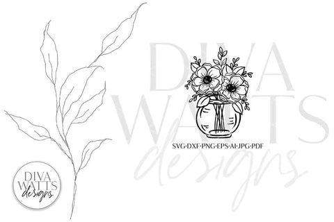Flowers in Vase SVG | Boho Farmhouse Design SVG Diva Watts Designs 