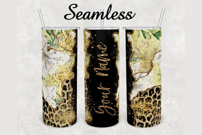 Flowers Leopard Gold Agate Tumbler sublimation design 20 oz skinny tumbler wrap Sublimation BambinaCreations 