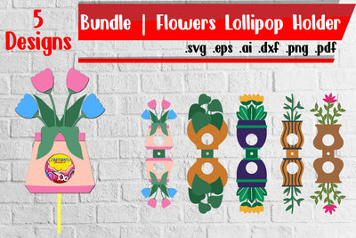 Flowers Lollipop Holders - svg dxf eps ai png pdf 3D Paper zafrans studio 