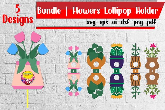Flowers Lollipop Holders - svg dxf eps ai png pdf 3D Paper zafrans studio 