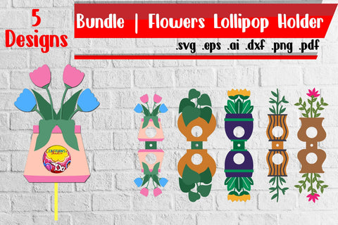 Flowers Lollipop Holders - svg dxf eps ai png pdf 3D Paper zafrans studio 