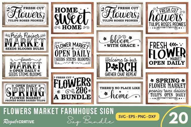 Flowers Market Farmhouse Sign Svg Bundle SVG Regulrcrative 
