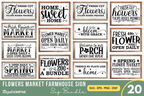 Flowers Market Farmhouse Sign Svg Bundle SVG Regulrcrative 
