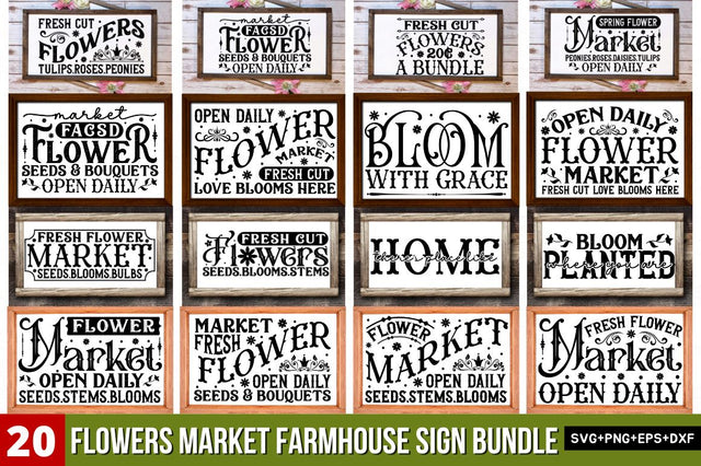 Flowers Market Farmhouse Sign Svg Bundle SVG Regulrcrative 