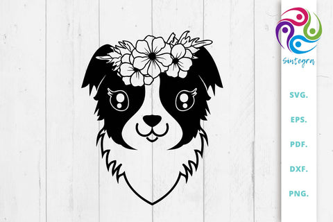 Flowers On Head Collie Dog SVG File SVG Sintegra 