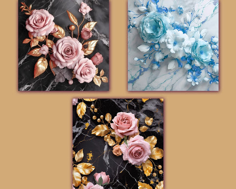 Flowers on Marble Backgrounds, Colorful, JPG Sublimation nikola 